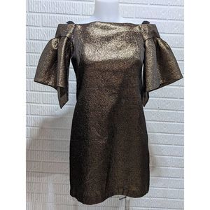 Halston Heritage Dress Size 4, NWT $525.00 Gold Off shoulder Cocktail Dress